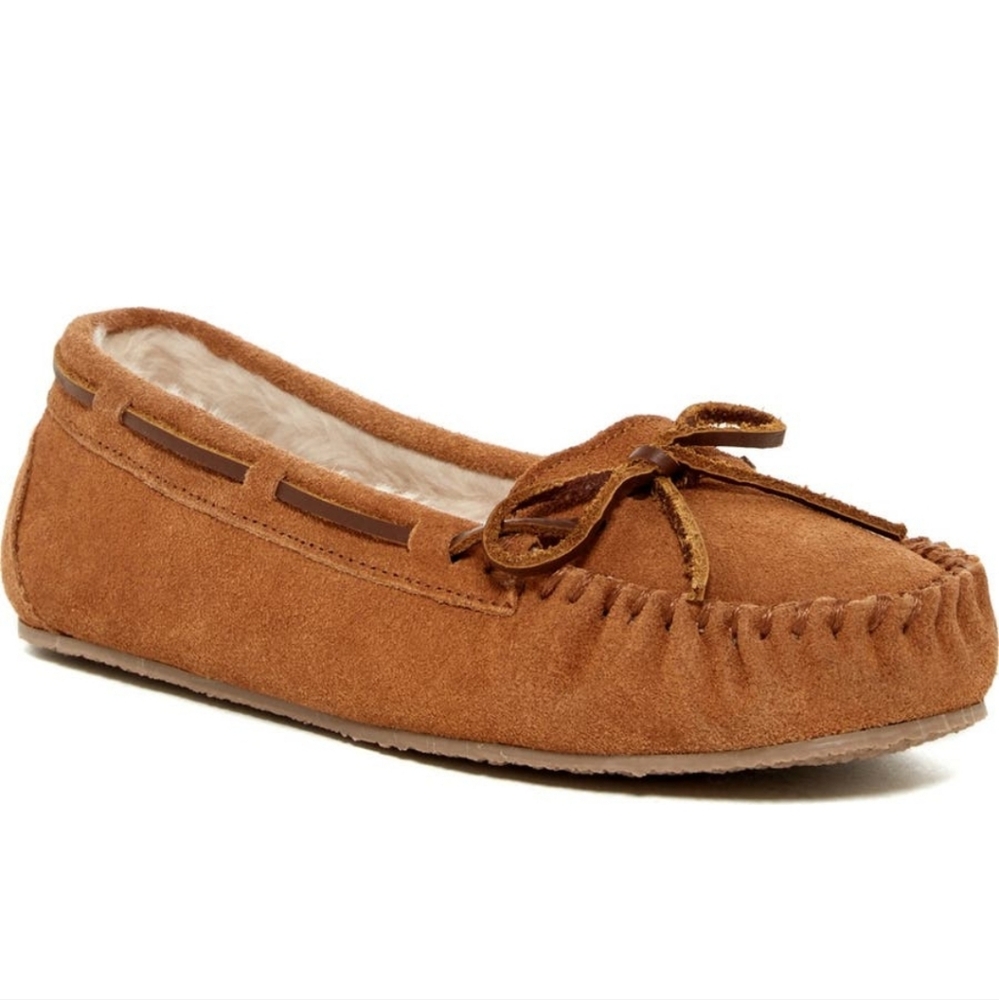 NEW Minnetonka Junior Trapper Faux Fur Lined Moccasin Slipper Cinnamon sz 10